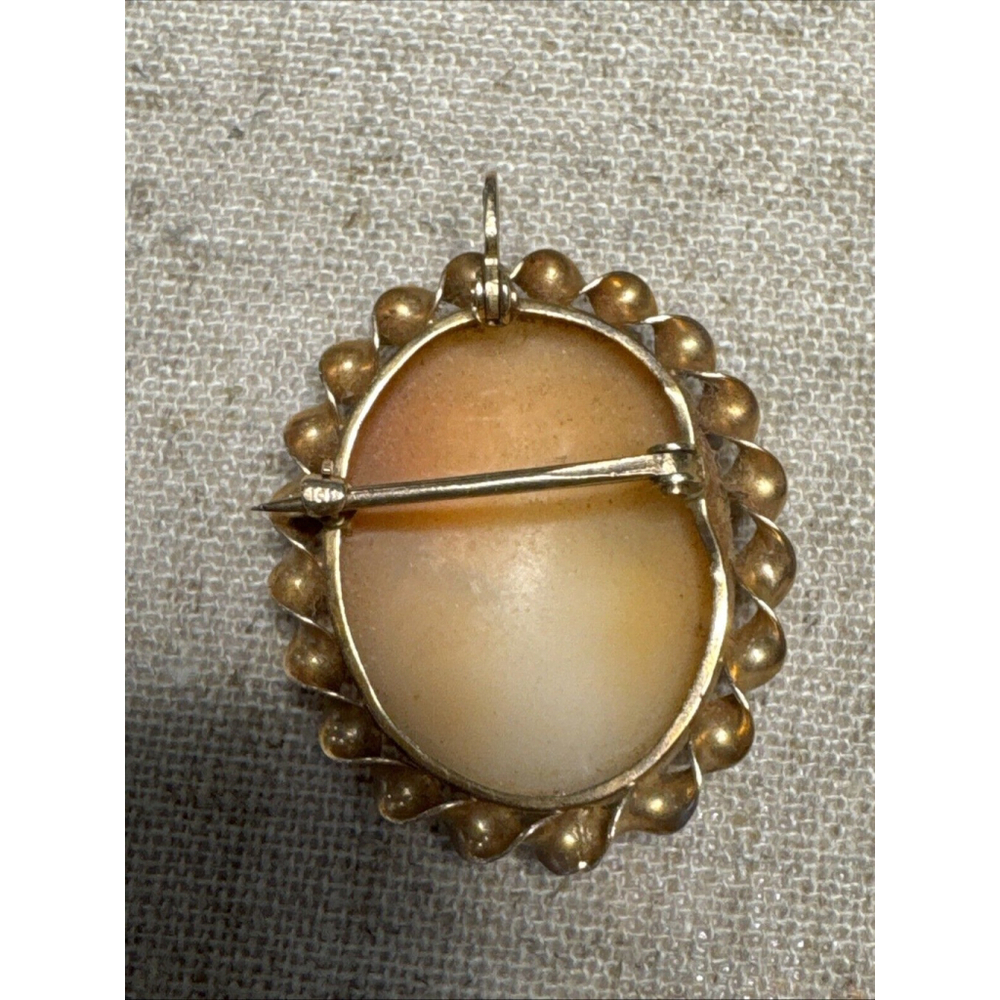 Vintage 10k Yellow Gold CARVED SHELL CAMEO Pendant Pin - Picture 2 of 4